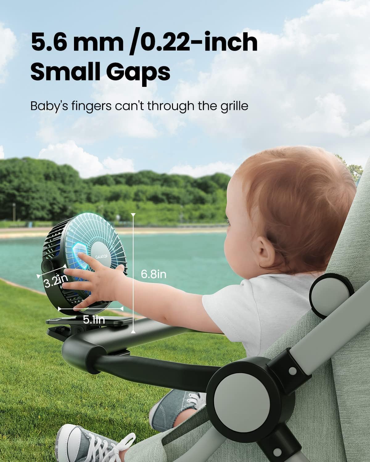 Gaiatop Portable Clip on Fan Battery Operated, Small Powerful 3 Speed 