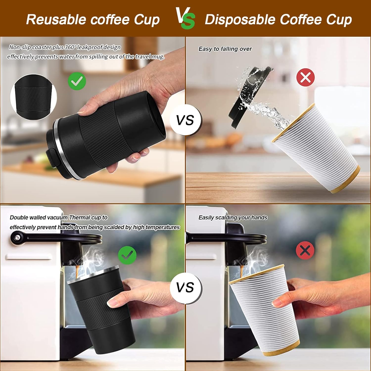 YINBAOGE Insulated Travel Coffee Mug, Spill & Leak Proof, Portable To 