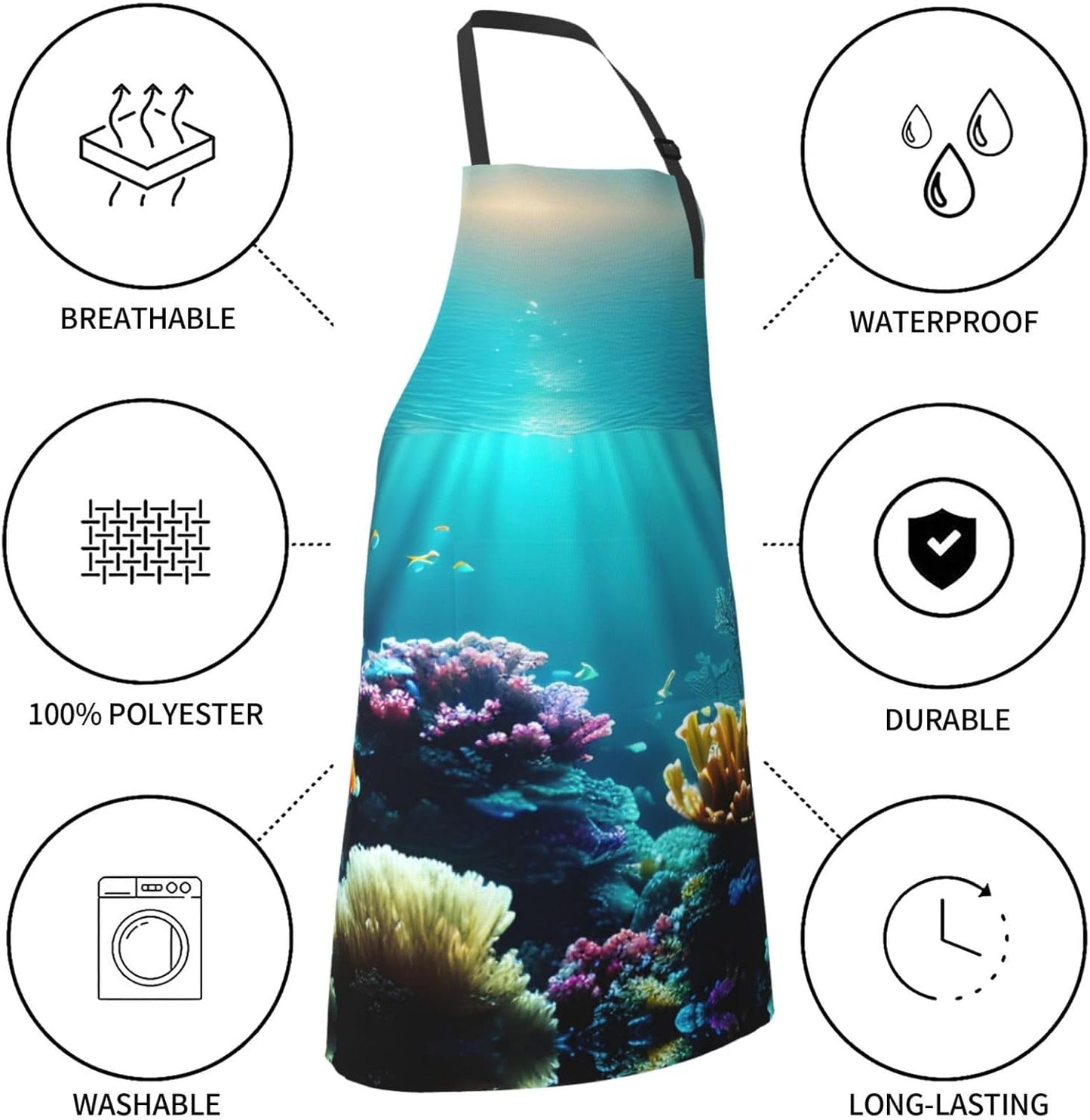 Underwater Scenery Print Laundry apron 28x33 In Waterproof Kitchen Apron with Pockets for Cooking Baking
