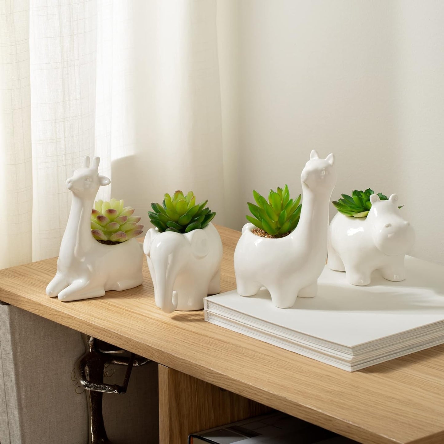 Torre & Tagus Animal Garden Ceramic Llama Faux Potted Succulent Home Decor Accent Piece for Living Room Counter Top Mantle Bookshelf Office Desk, Sedum