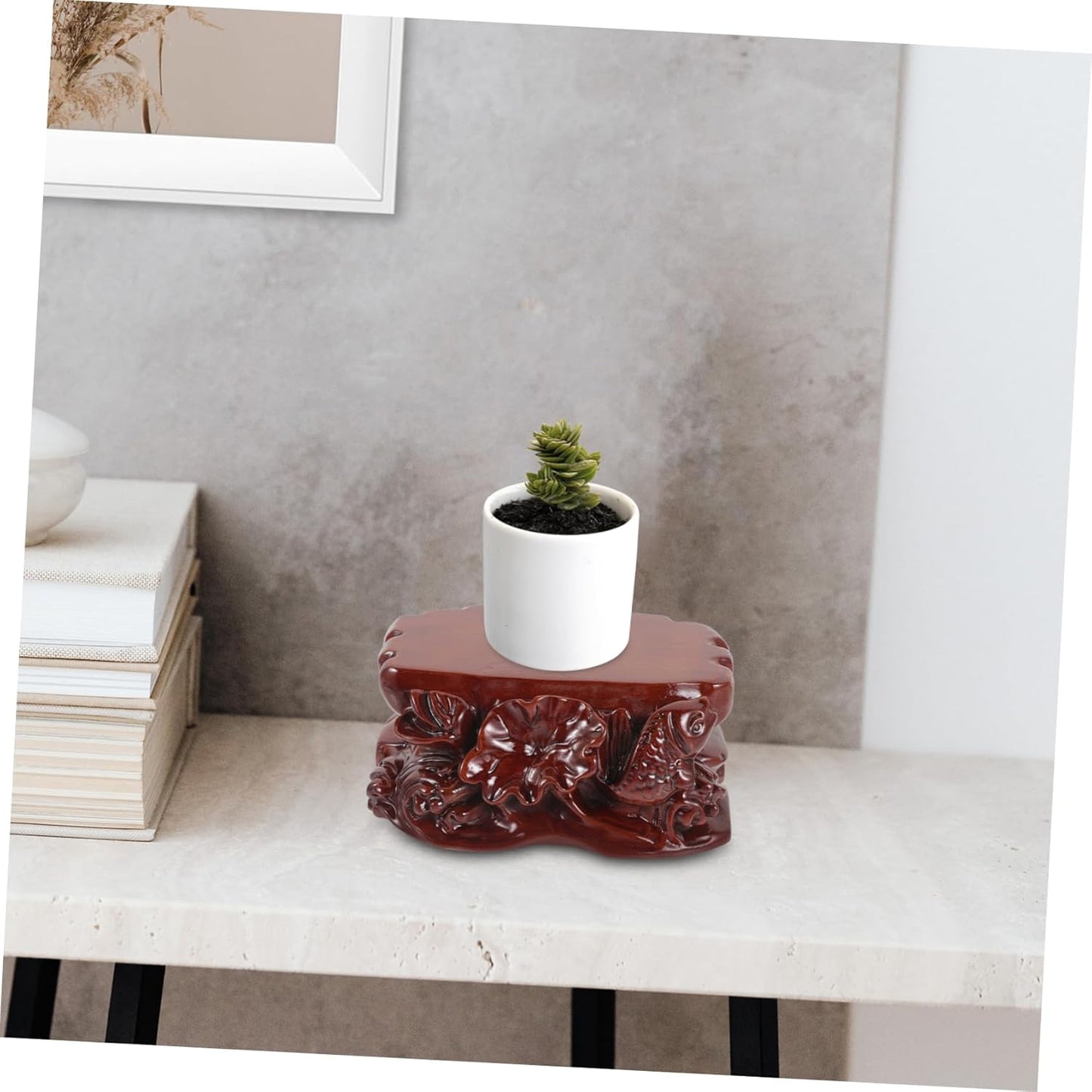 PRETYZOOM Wooden Pedestal Stand for Plants and Decorations Carved Solid Wood Riser Display Tray Elegant Flower Pot Base for Home Decor Unique Centerpiece for Dining Table and Counter