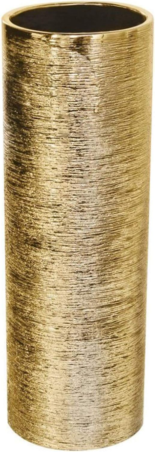 WGV Ceramic Cylinder Vase Width 5" Height 12" Elegant Unique Modern Matte Floral Container Planter Pot Centerpiece for Event Party Wedding Office Home Decor, Gold Textured 1 Piece