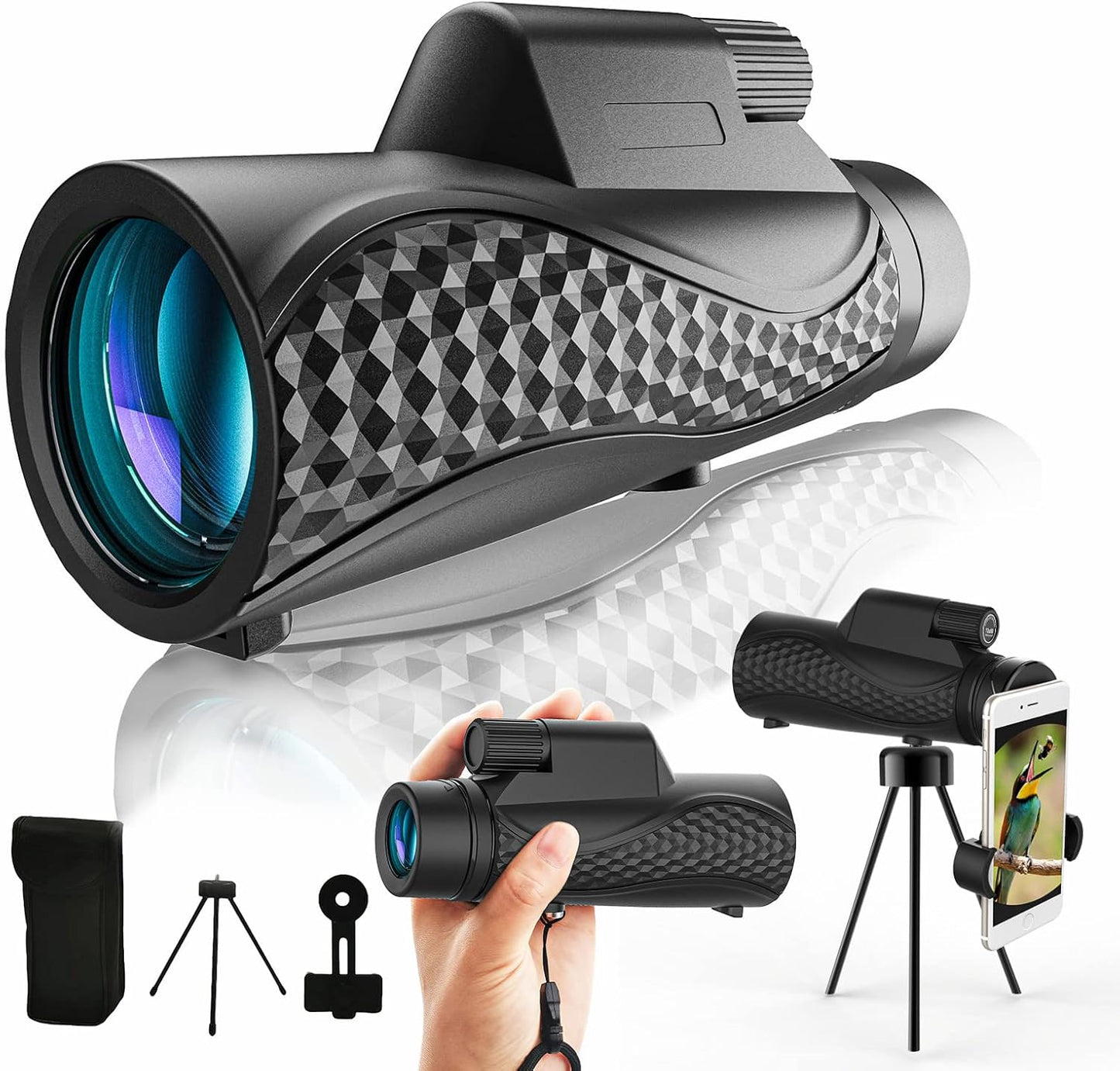 Monocular Telescope 10X42 Compact Monoculars for Adults High Porwered Monoculrar with Smartphone Adapter &Tripod HD Monocular for Viewing Wildlife Hunting Bird Watching Hiking Traveling