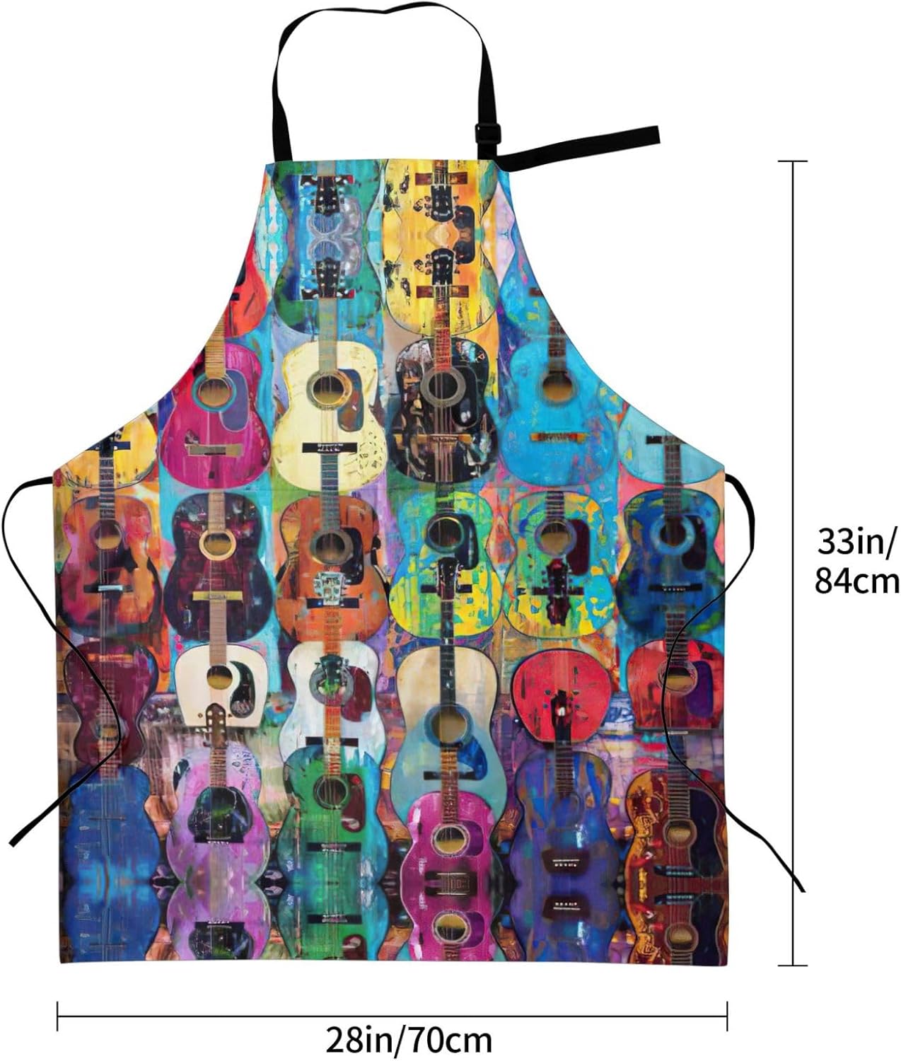 Color Acoustic and Guitars print Waterproof chef's apron with pocket a