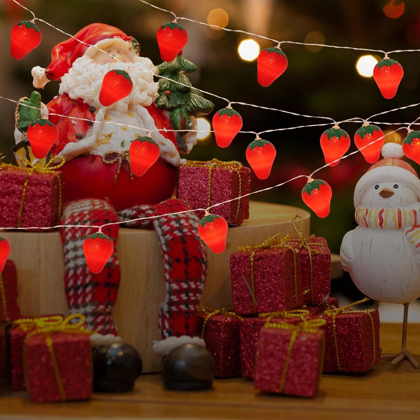 3M 20LED Fruit Strawberry String Lights Battery Powered Indoor Outdoor Lighting Lamp for Wedding Home Birthday Garden Yard Patio Party Christmas Tree Cute Decorations