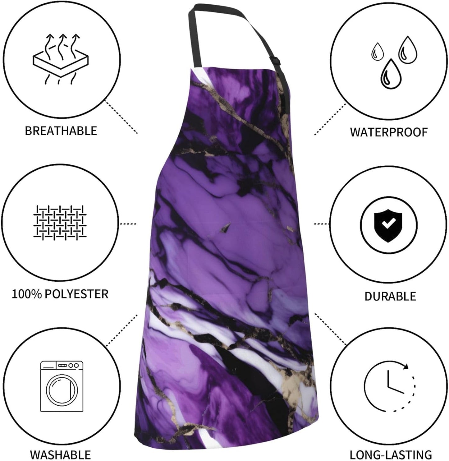 YANYU marble purple Print 28x33 In Kitchen Apron Stylish Chef Apron with Pockets for Cooking Baking Painting