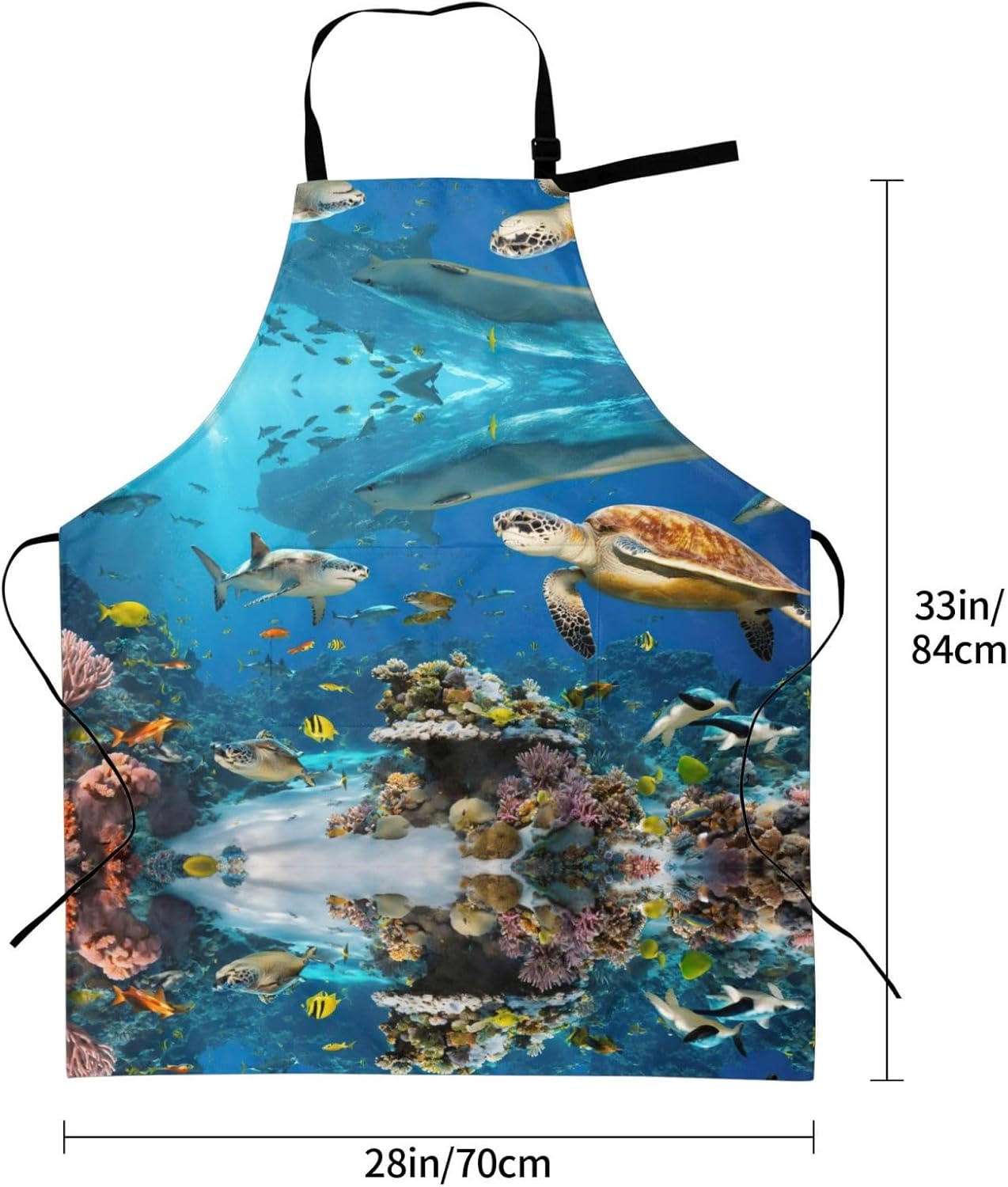 Sea Turtles Print Laundry apron 28x33 In Waterproof Kitchen Apron with Pockets for Cooking Baking