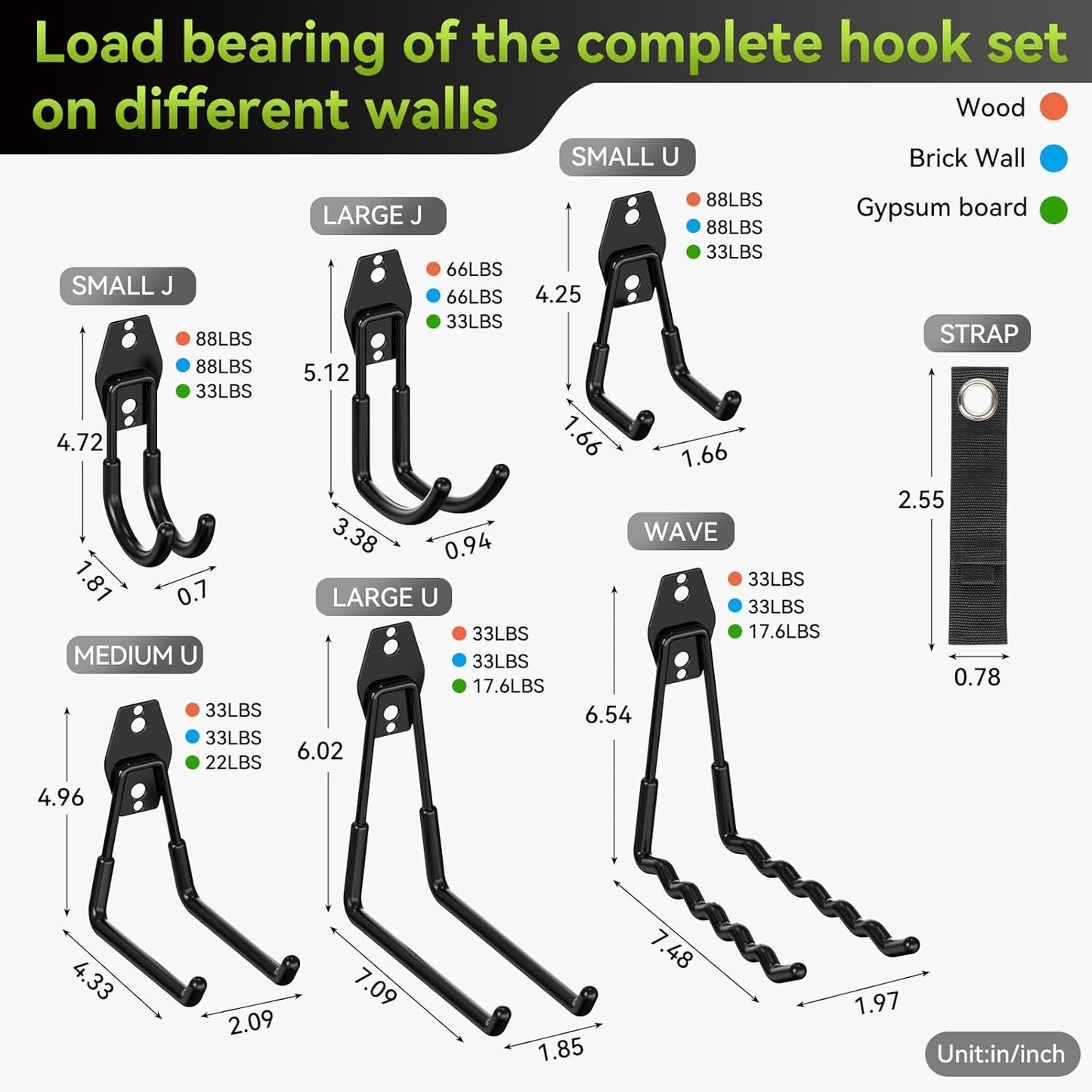 18 Pack Garage Hooks Heavy Duty, Utility Steel Garage Storage Hooks, Garage Organization System with Anti-Slip Wall Mount Hangers for Hanging Bike, Ladder, Garden Tools (Black)