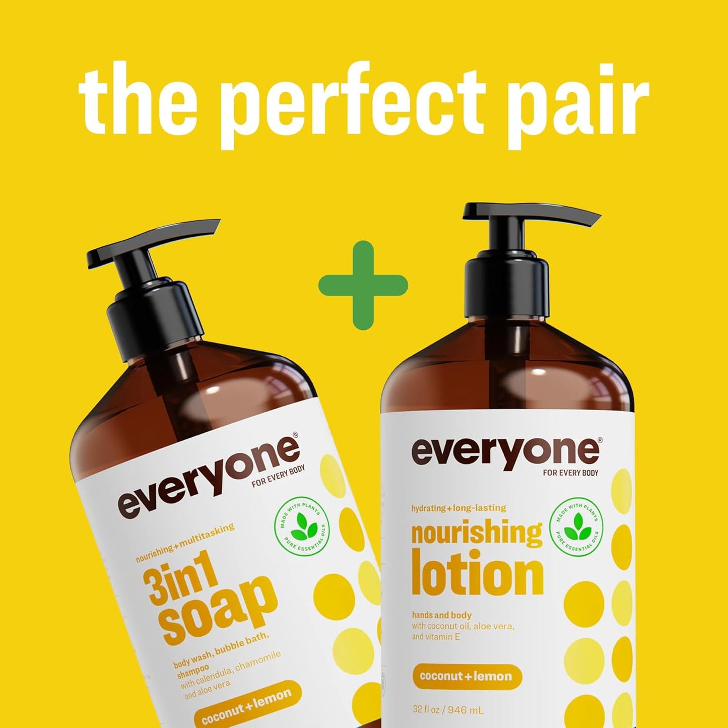 Everyone 2-in-1 Lotion for Hands/Body, 32 ounce (Pack of 2) Coconut an