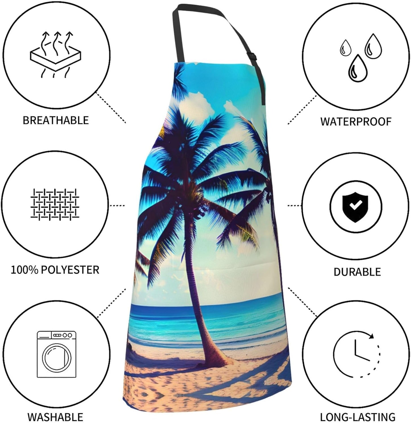 Beach Palm Trees 1 print Waterproof chef's apron with pocket apron for kitchen cooking baking barbecue and gardening