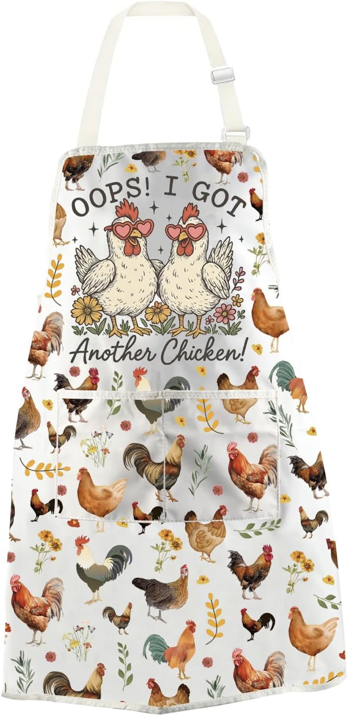 WCGXKO Oops I Got Another Chicken Kitchen Apron Animal Rustic Farmhouse Gift Country Floral Hen Merch