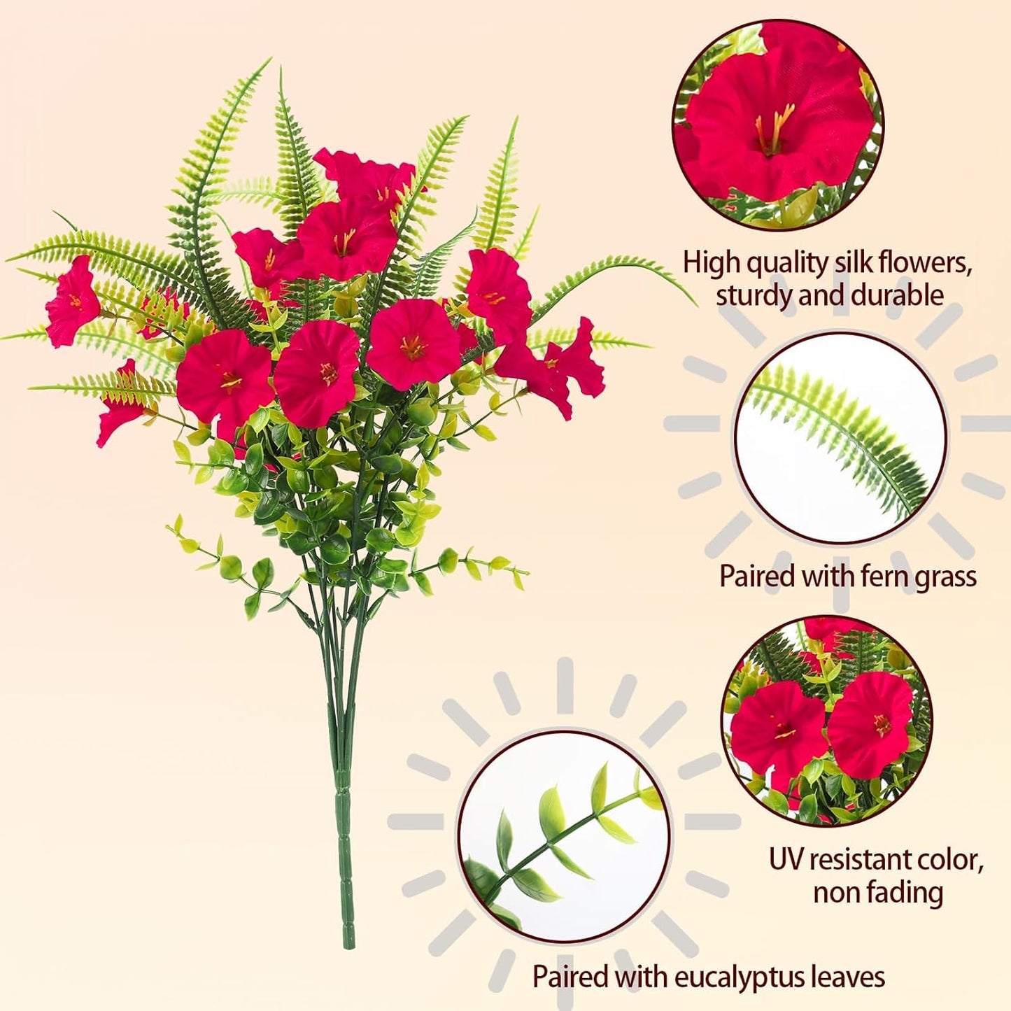 Artificial Flowers for Outdoors 12 Bundles Artificial Petunias Fake Flowers UV Resistant Shrubs Plants with Fern for Indoor Outside Hanging Planters Home Garden Spring Summer Decorations
