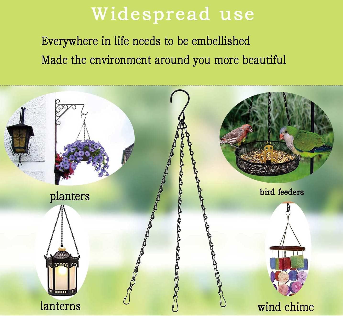 Hanging Basket Chain for Hanging Plants Flower Pot Chains, 2 Sets Black 24 inch 3 Point Hanging Chains Hangers for Bird Feeders, Billboards, Lanterns, Decorative Ornaments