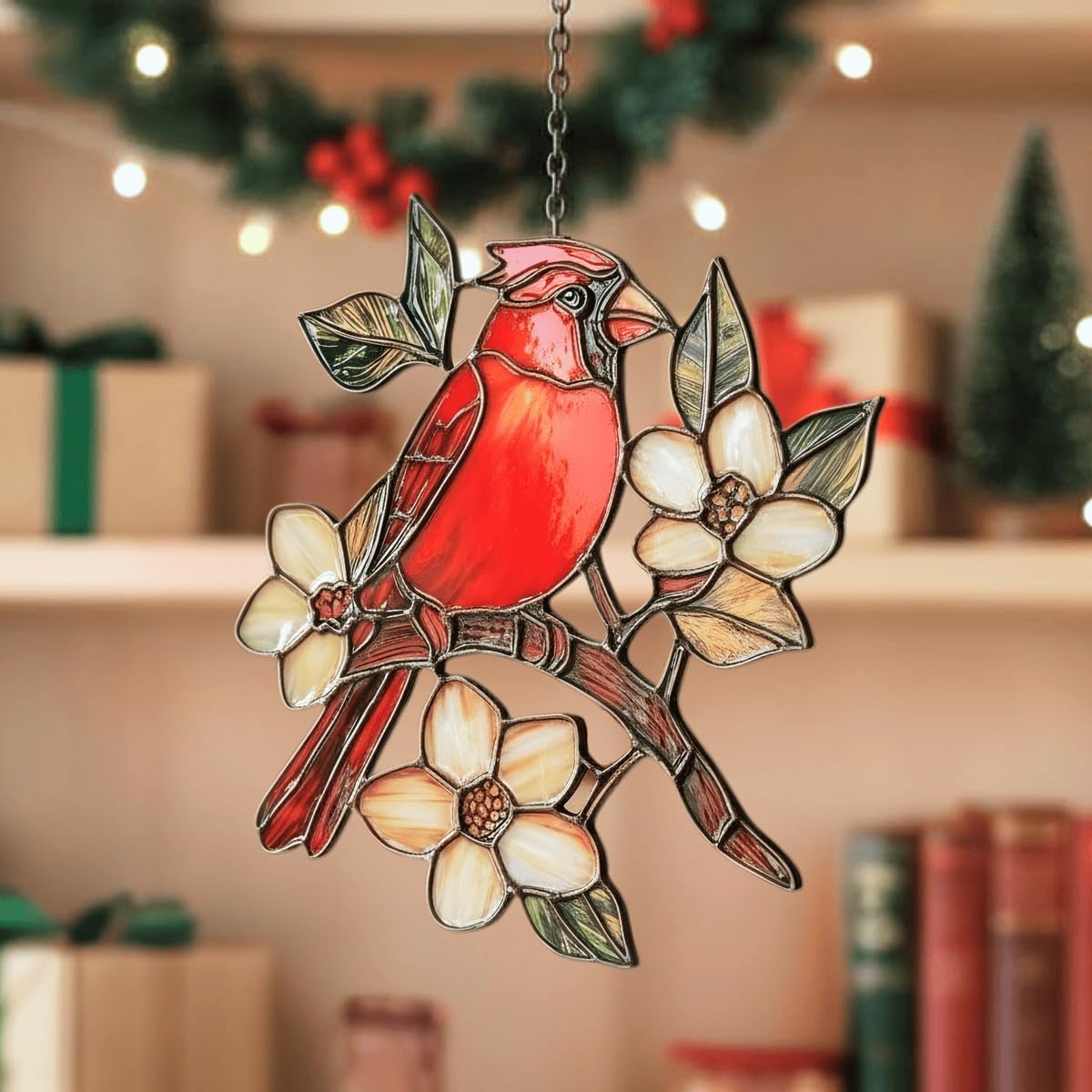 Cardinal Handmade Resin Suncatchers Red Bird Memorial Sympathy, Artisan Sun Catcher Stained Glass Effect Window Hanging Garden Decor, Valentines Day Gift for Women Mom Wife