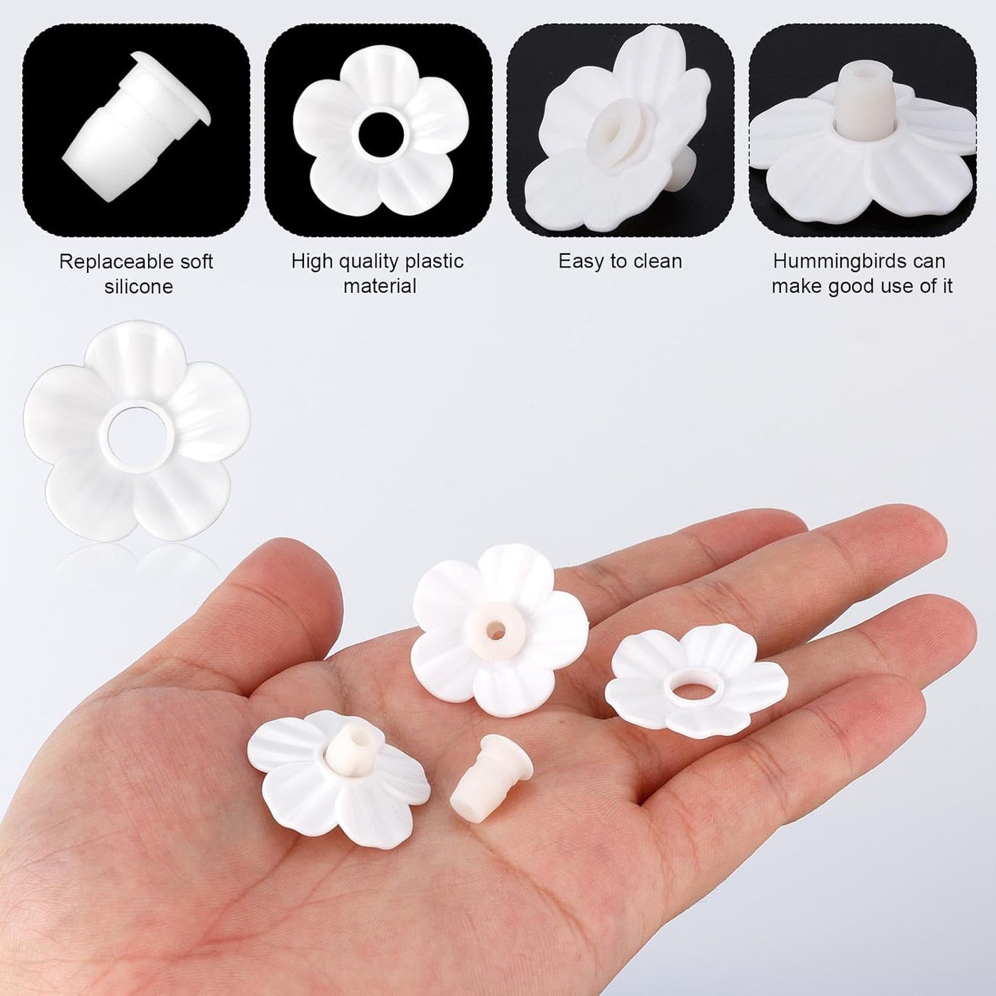 30pcs Hummingbird Feeder Replacement Flowers，Replacement Feeding Ports Bird Feeder Parts for Hummingbird Feeders (White)