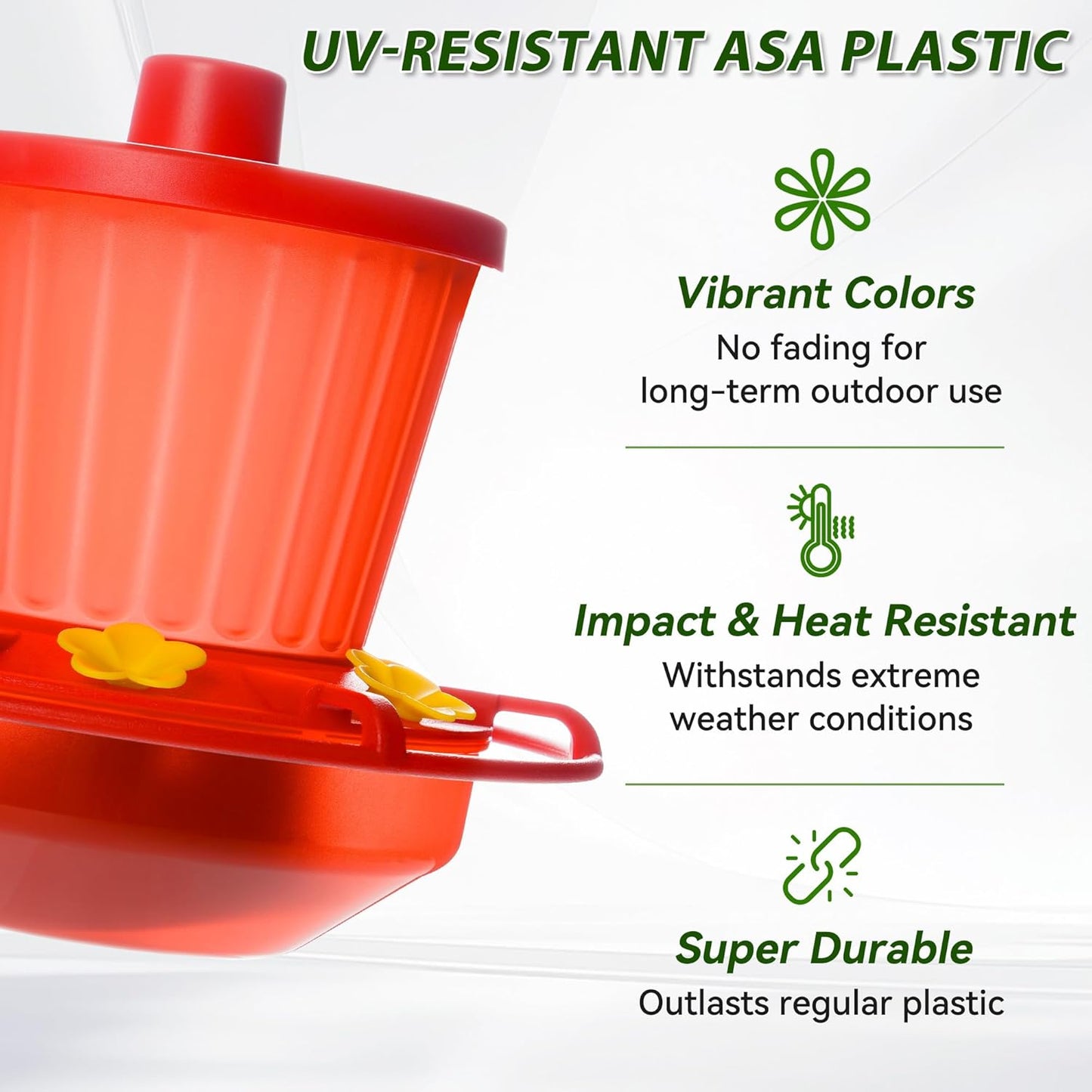 Retractable Hummingbird Feeder – 6 Feeding Ports, Leak-Proof, Ant & Bee Proof, Easy Top-Fill & Easy to Clean, Durable ASA Plastic, 18.5 oz Capacity, Adjustable Hanging System with 44" Extension(Red)