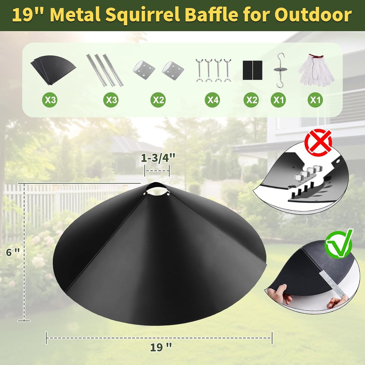 19 Inch Metal Squirrel Baffle,Squirrel Guard for Bird Feeder Without Screws Assemble,Hanging Baffle Outdoor Protect Bird Feeders and Pole Mount from Raccoon Squirrels Rodents