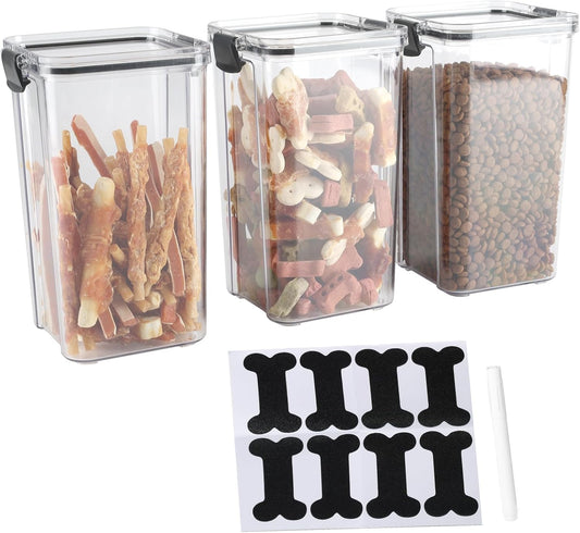 3Pack Pet Food Storage Containers, Airtight Dog Food Storage Container with Locking Clips, Dog Treat Container with a Stickers & Pen for Customizing , for Pet,Bird Seeds,Dog & Cat Treats(Black)