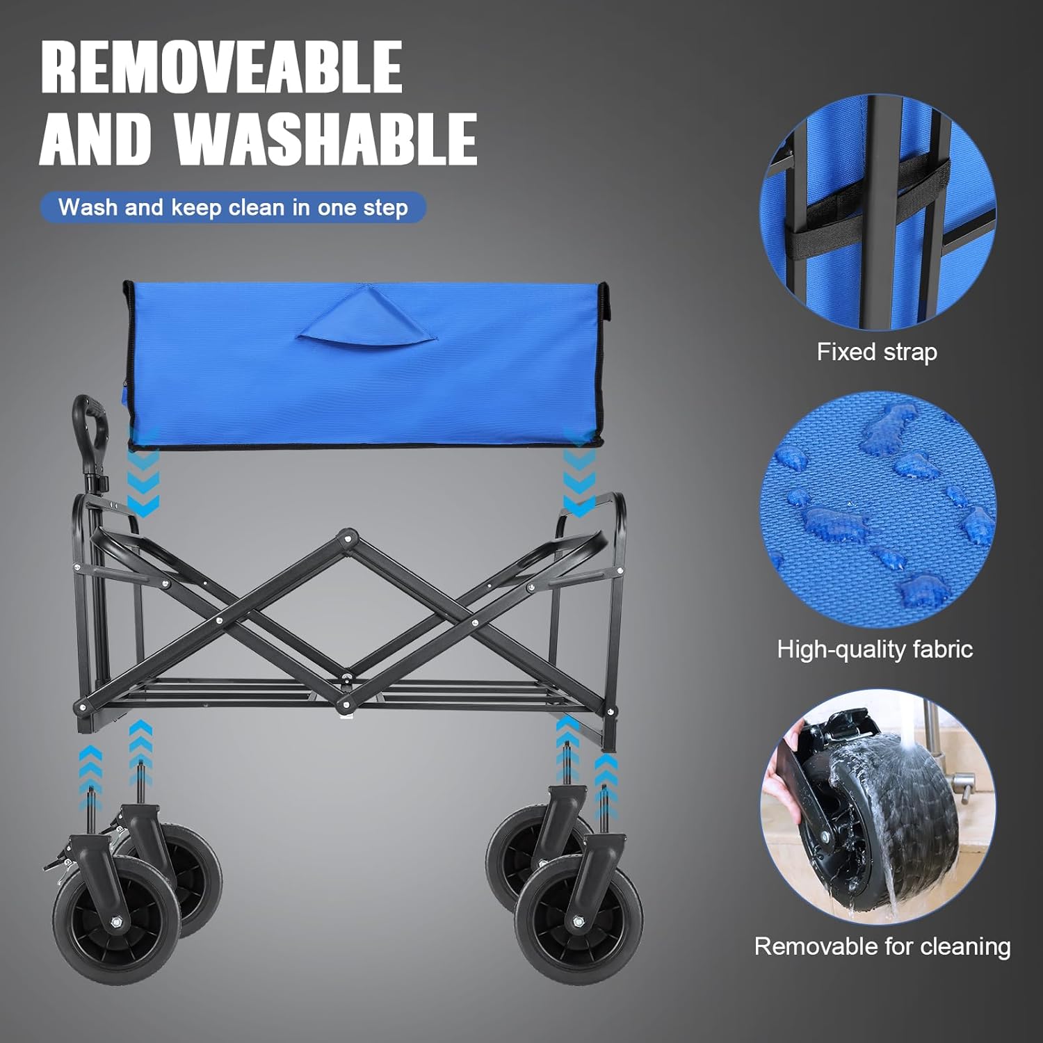 Collapsible Foldable Beach Wagon,Folding Wagon Cart with Big Wheels,Ut