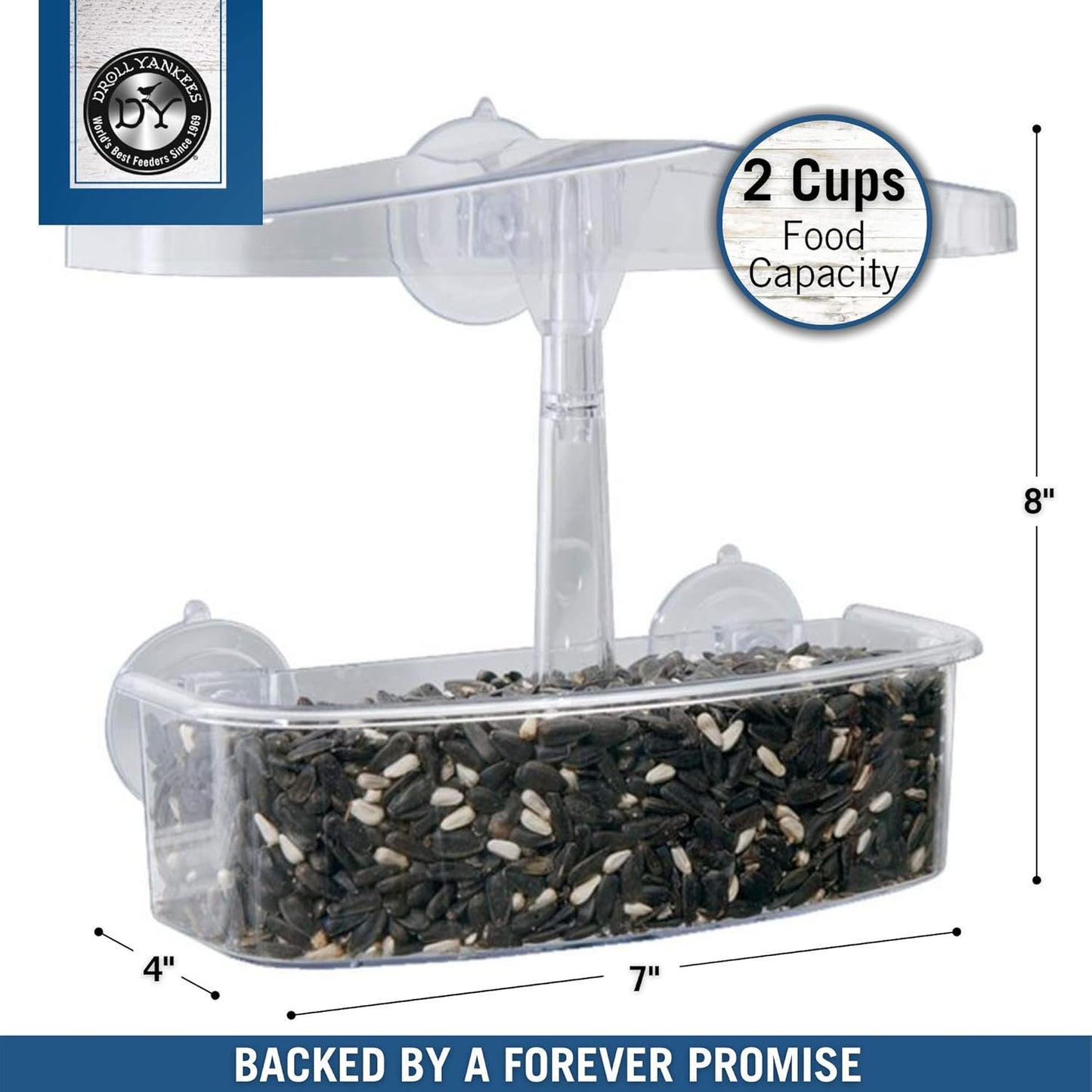 Droll Yankees Observer Window Bird Feeder with Suction Cups, 2 Cup Capacity, Clear