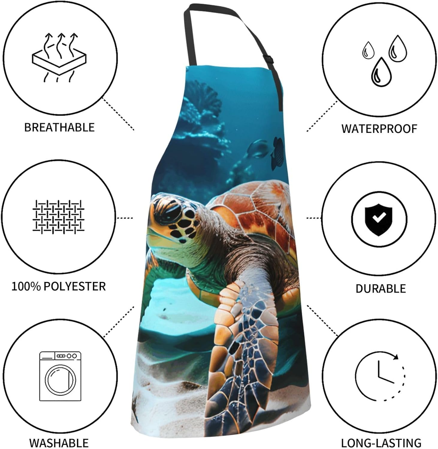 YANYU Sea Turtle Print 28x33 In Kitchen Apron Stylish Chef Apron with 