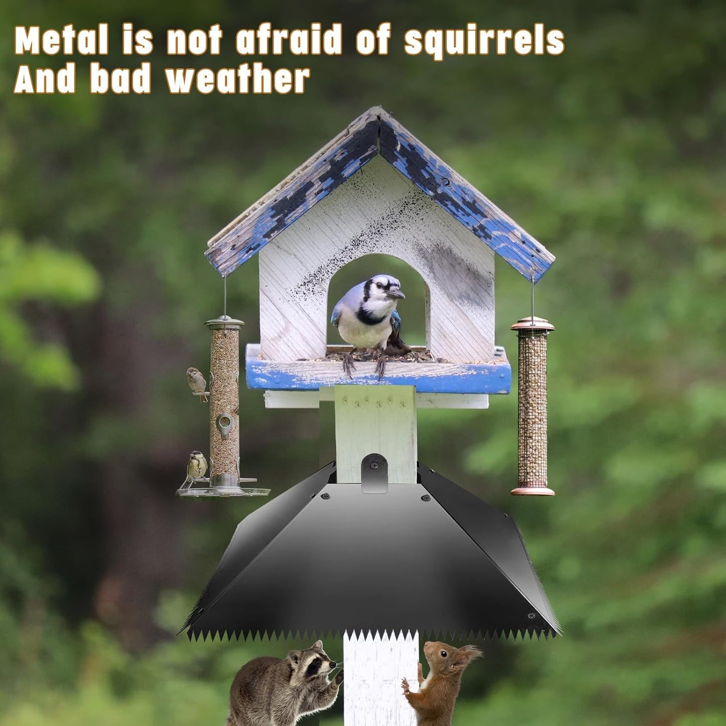 Metal Squirrel Baffles with Spikes - Galvanized Steel Squirrel Guards for 4x4 Posts and Bird Feeder Poles - Keeps Squirrels and Raccoons out of Birdhouses (1 Pack)