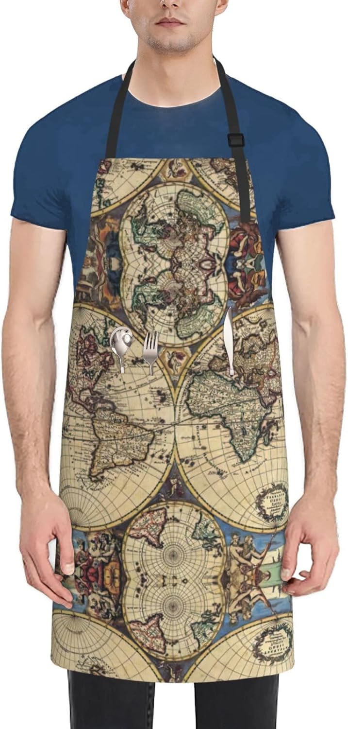 Ancient Map World Globe Print Laundry apron 28x33 In Waterproof Kitche