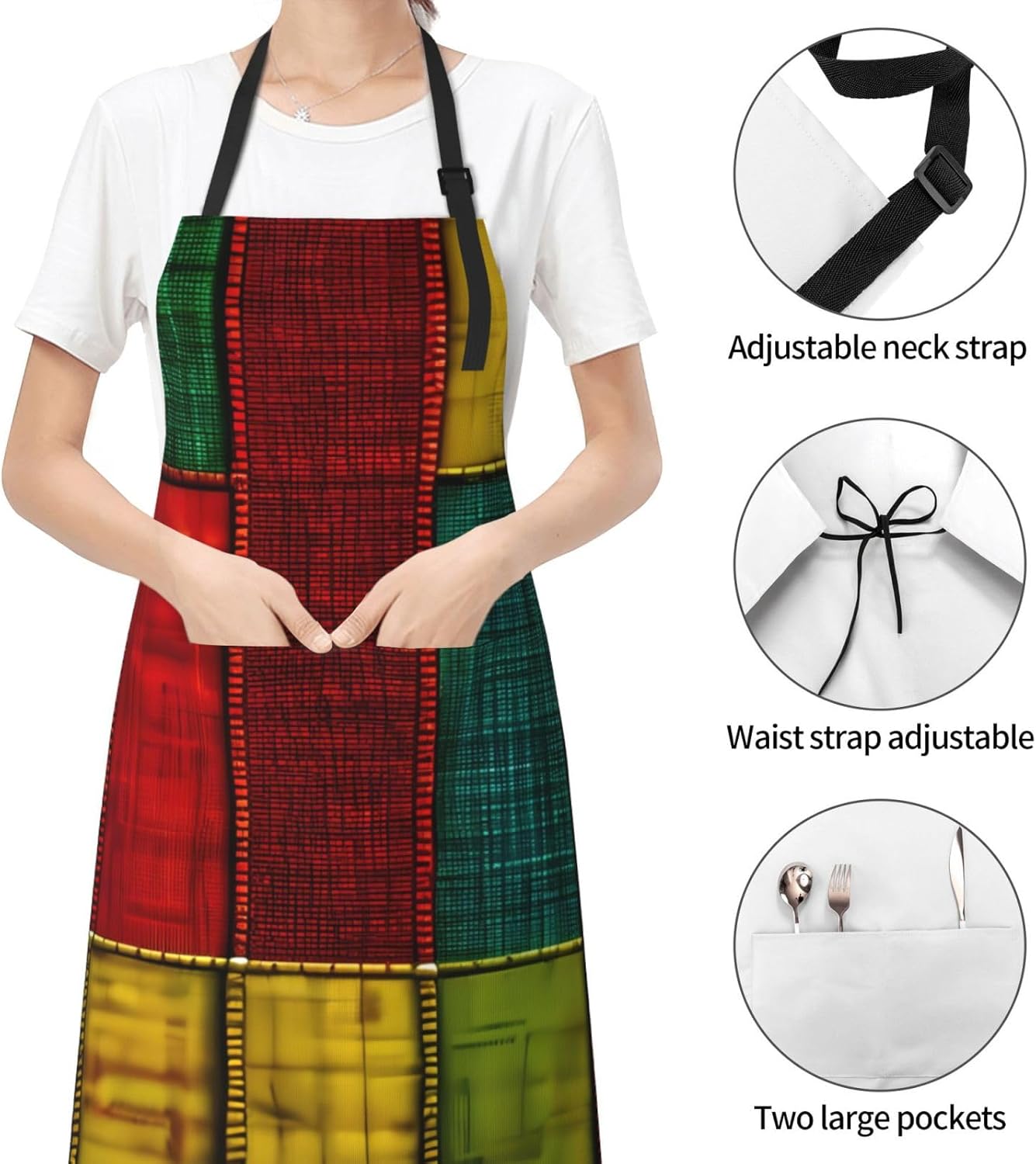African Style Patchwork 1 print Waterproof chef's apron with pocket apron for kitchen cooking baking barbecue and gardening