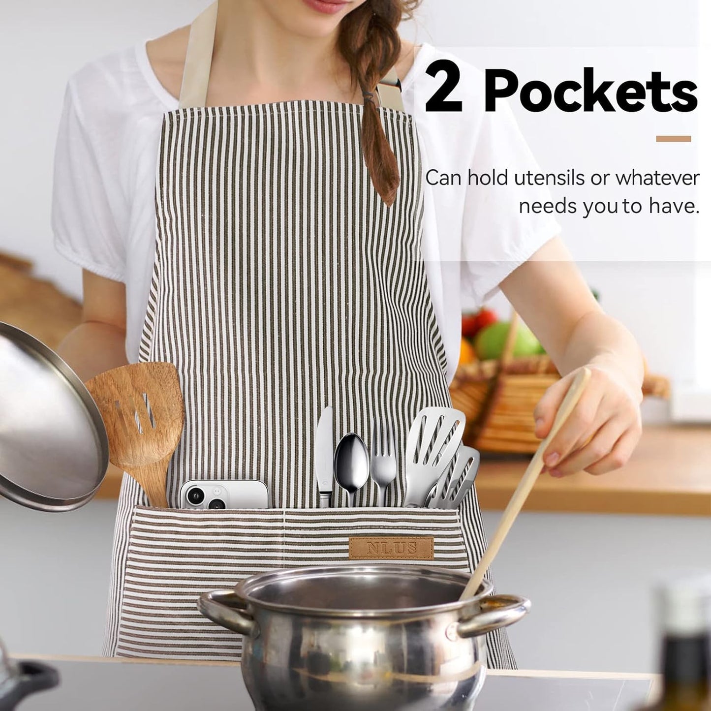 NLUS 2 Pack Kitchen Cooking Aprons, Adjustable Bib Soft Chef Apron wit