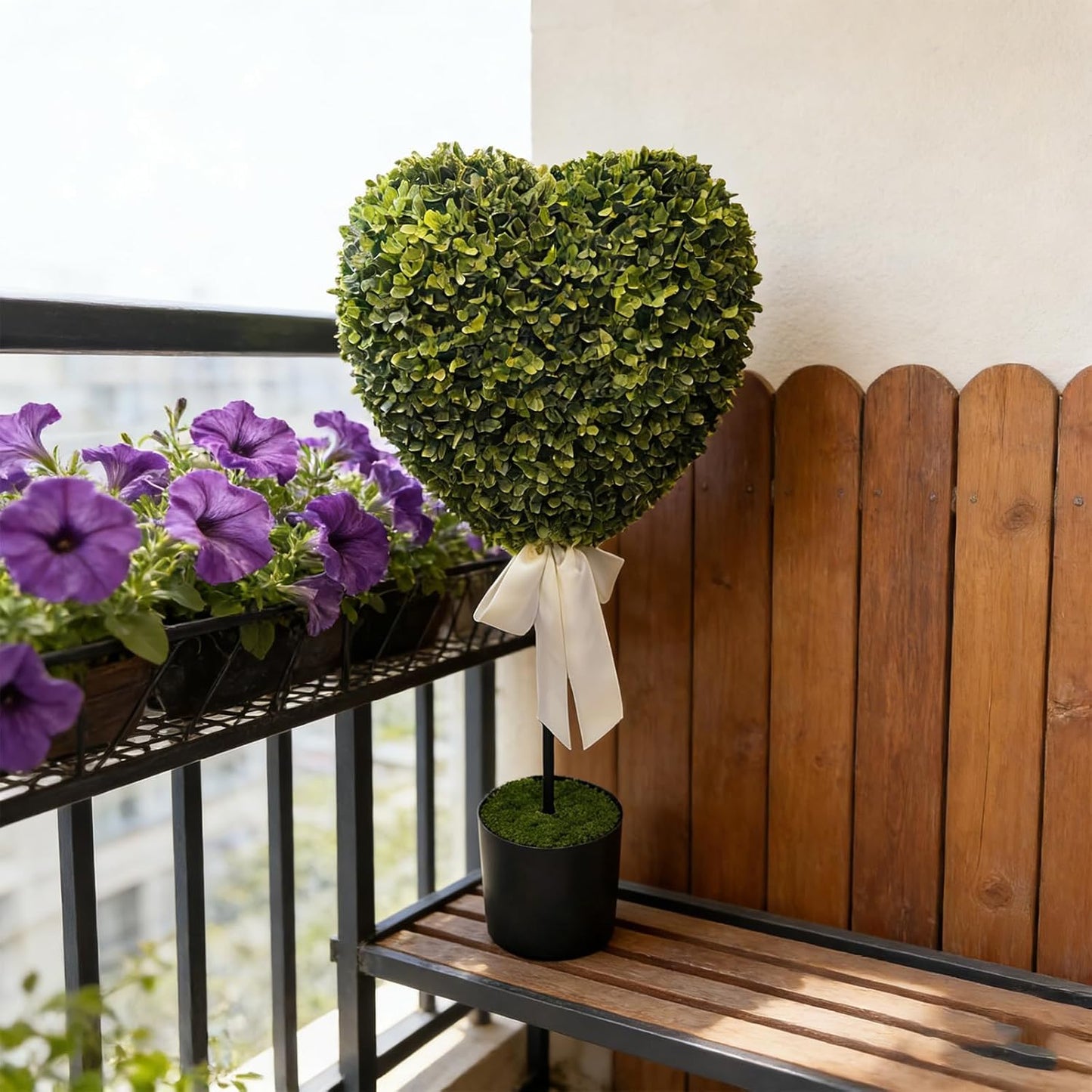 Valentine ' s Heart Shaped Outdoor Decor, 2 Sets Artificial Trees with Balls Planter Pots and Bow Tie Valentine ' s Heart Shaped Outdoor Decor