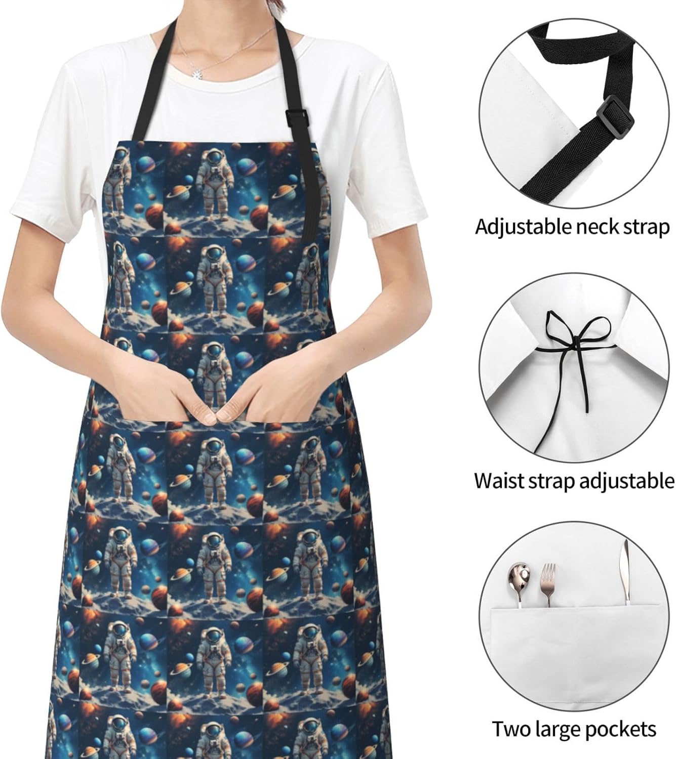YANYU Space Print 28x33 In Kitchen Apron Stylish Chef Apron with Pockets for Cooking Baking Painting