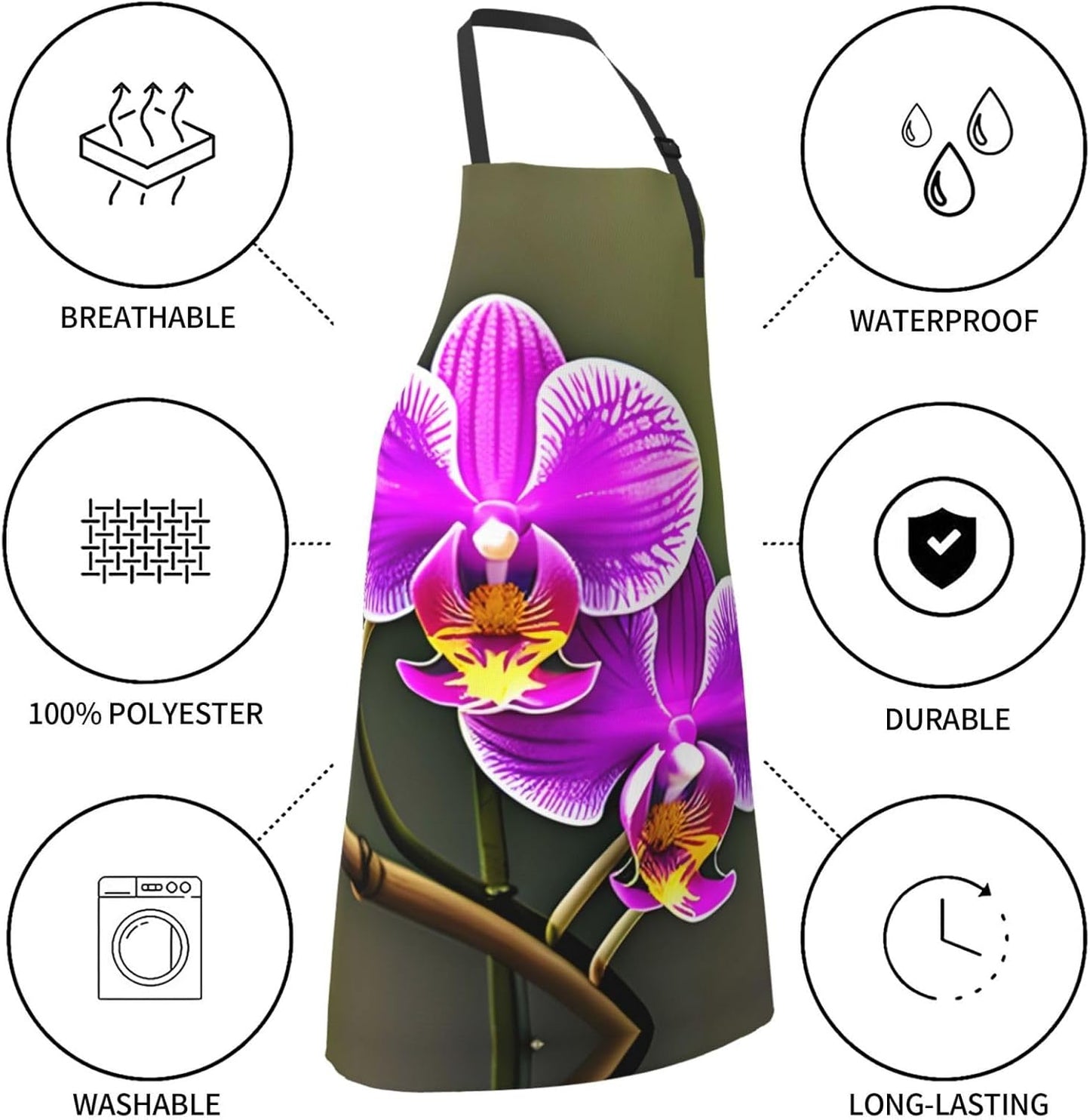 Orchid Flower print Waterproof apron with pocket adjustable cooking apron for adult kitchen bibs to bake