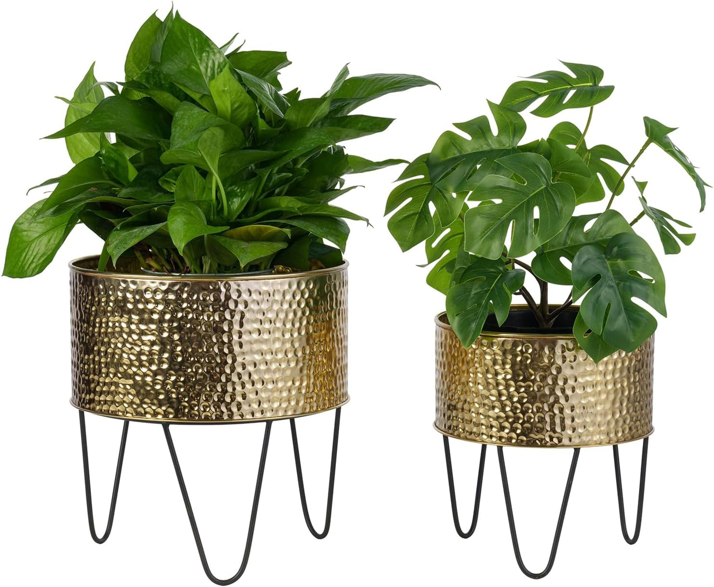 MyGift Modern Brass Tone Metal Planter Pots with Pebbled Texture, Hamm