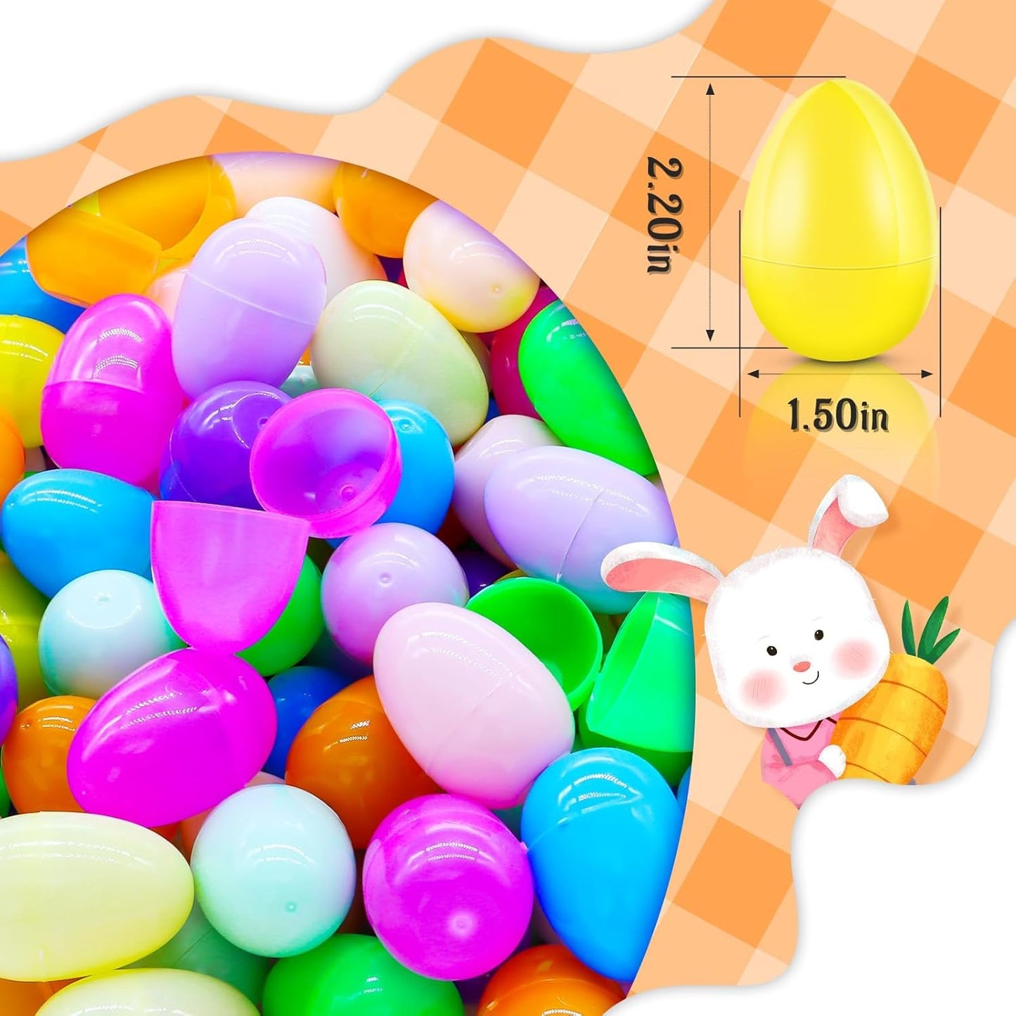 50Pcs Empty Plastic Easter Eggs - Party Decorations, Printed Shells, Fillable Basket Fillers Stuffers, Classroom Prize Egg Supplies Toy for Kids