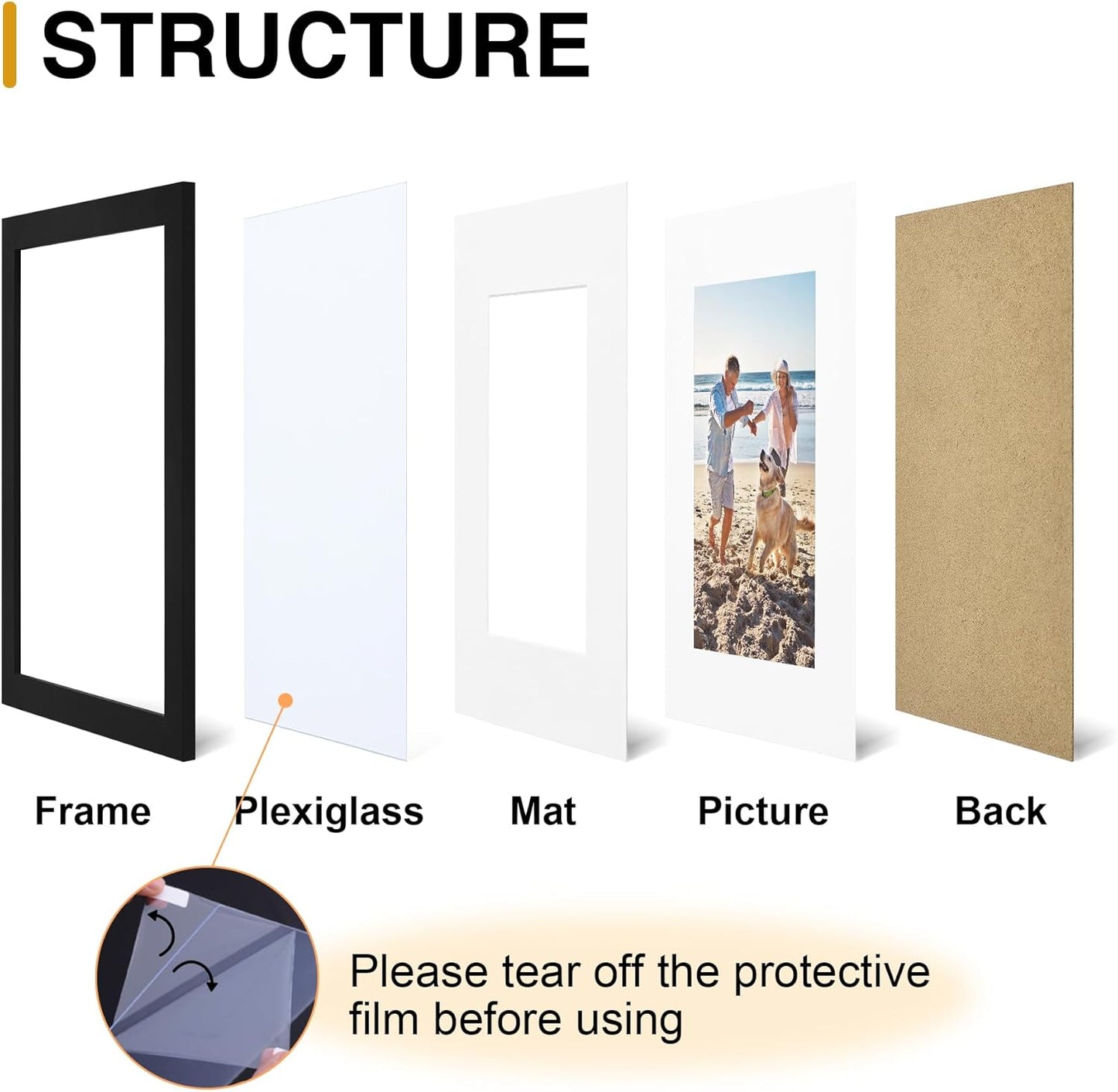 decorUhome 8x10 Picture Frame, Display Pictures 5x7 with Mat or 8x10 without Mat, Wall & Tabletop Display Photo Frame, Black, 1 Pack