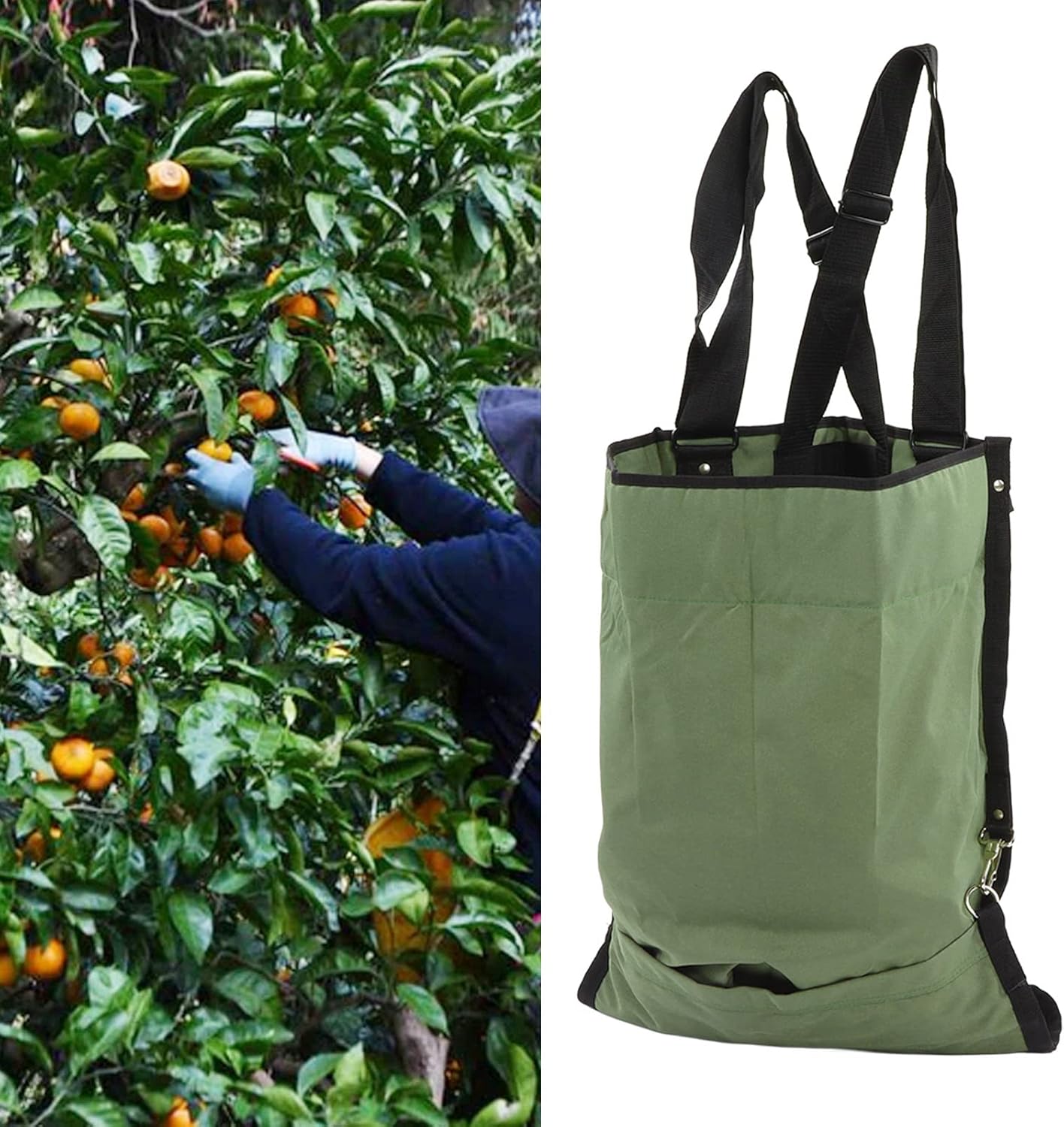 Double-Loop Harvesting Bag, Fruit Picking Apron for Garden, Orchard an