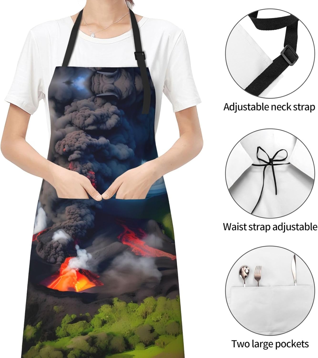 Kilauea Volcano Bloom Print Laundry apron 28x33 In Waterproof Kitchen Apron with Pockets for Cooking Baking