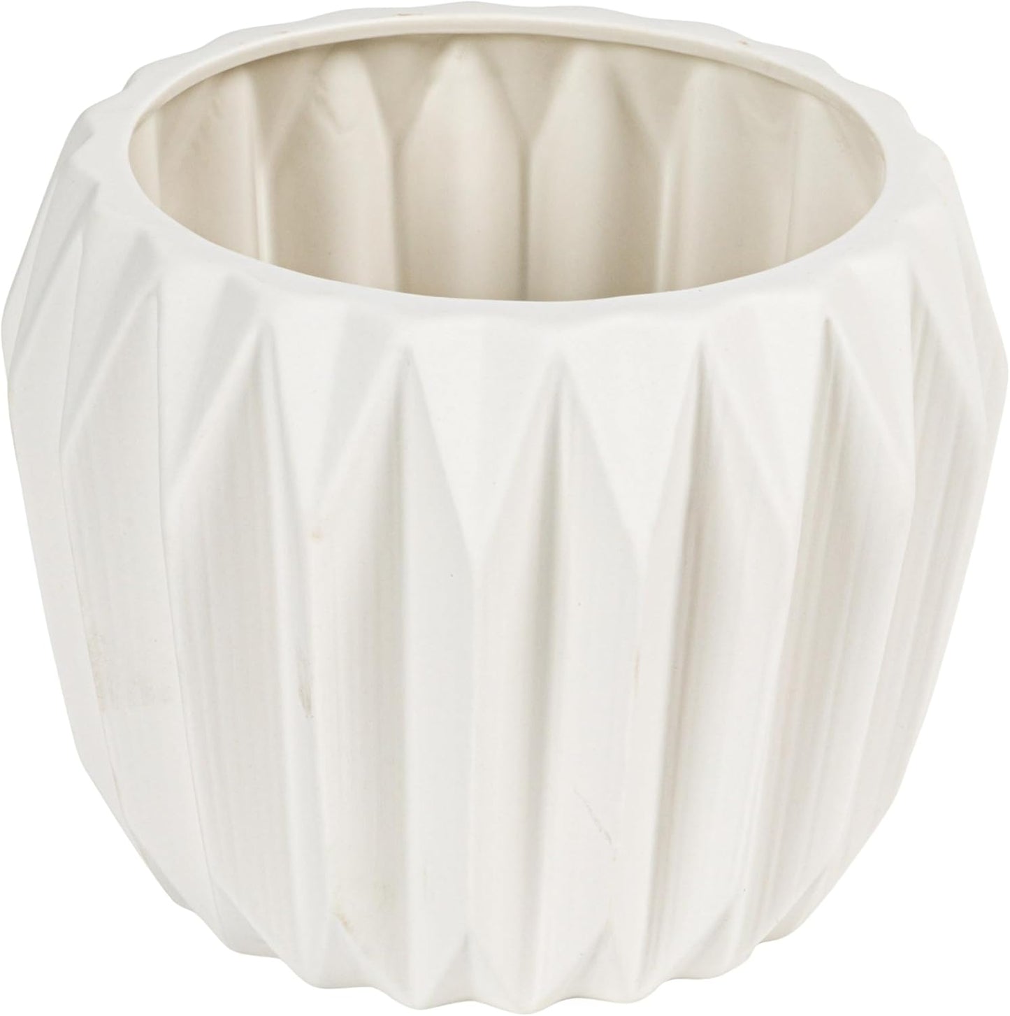Bloomingville White Fluted Stoneware Flower Pot
