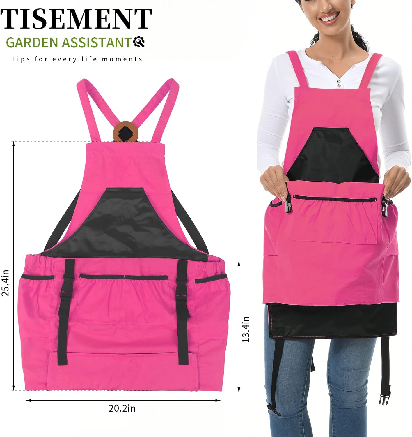 Gardening Apron, 8Oz Waterproof Canvas Garden Apron with Quick Release Pockets for Harvesting, Great Gardening Gifts for Women.