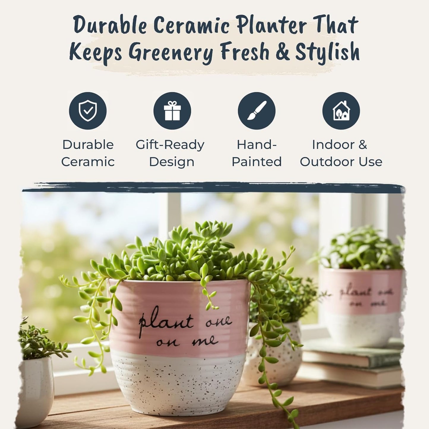 Blue Sky Clayworks Patricia Hanging Flower Pot, 6" x 5", Blush Script Charm for A Sunny Corner
