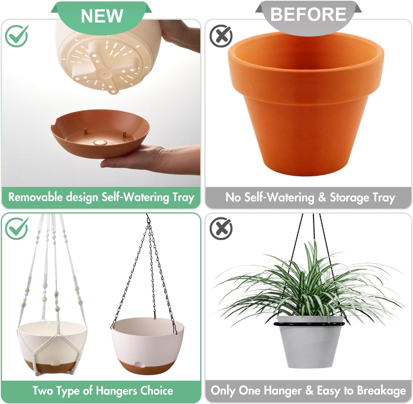 Set of 2-10 Inch Hanging Planters for Indoor Plants with Self-Watering