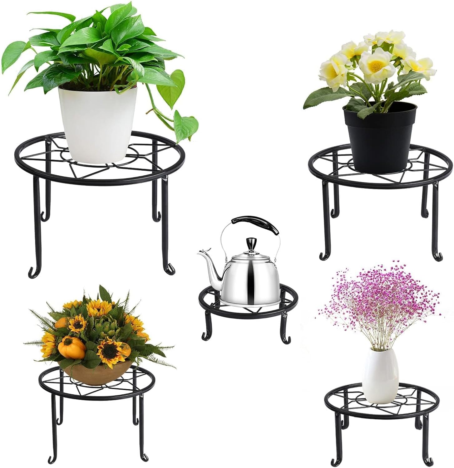 5 Pack Metal Plant Stands,Heavy Duty Potted Holder for Flower Pot,Indo