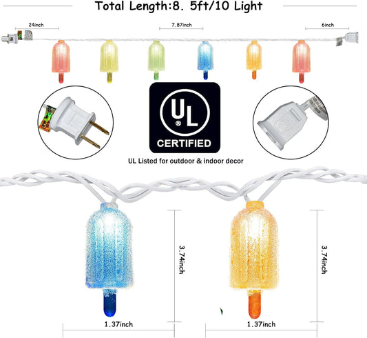 Abeja Popsicle Decorations String Lights, 8.5Ft Colorful Ice Cream Patio String Lights with 10 Popsicle Shaped Lights for Garden Bedroom Summer Theme Beach Decorative Lights