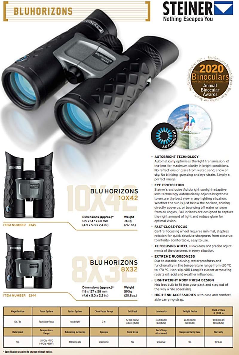Steiner BluHorizons Binoculars - Unique Lens Technology, Eye Protectio