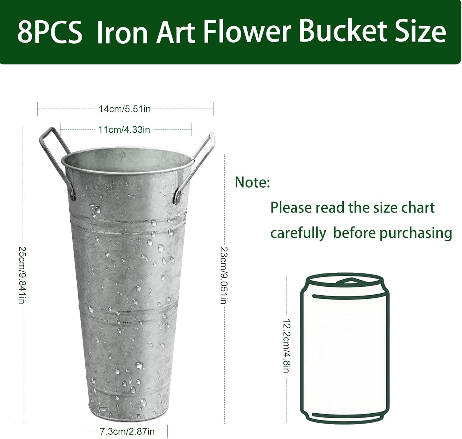 9 Inch White Metal Flower Buckets with Handles,8Pcs Tall Galvanized Va