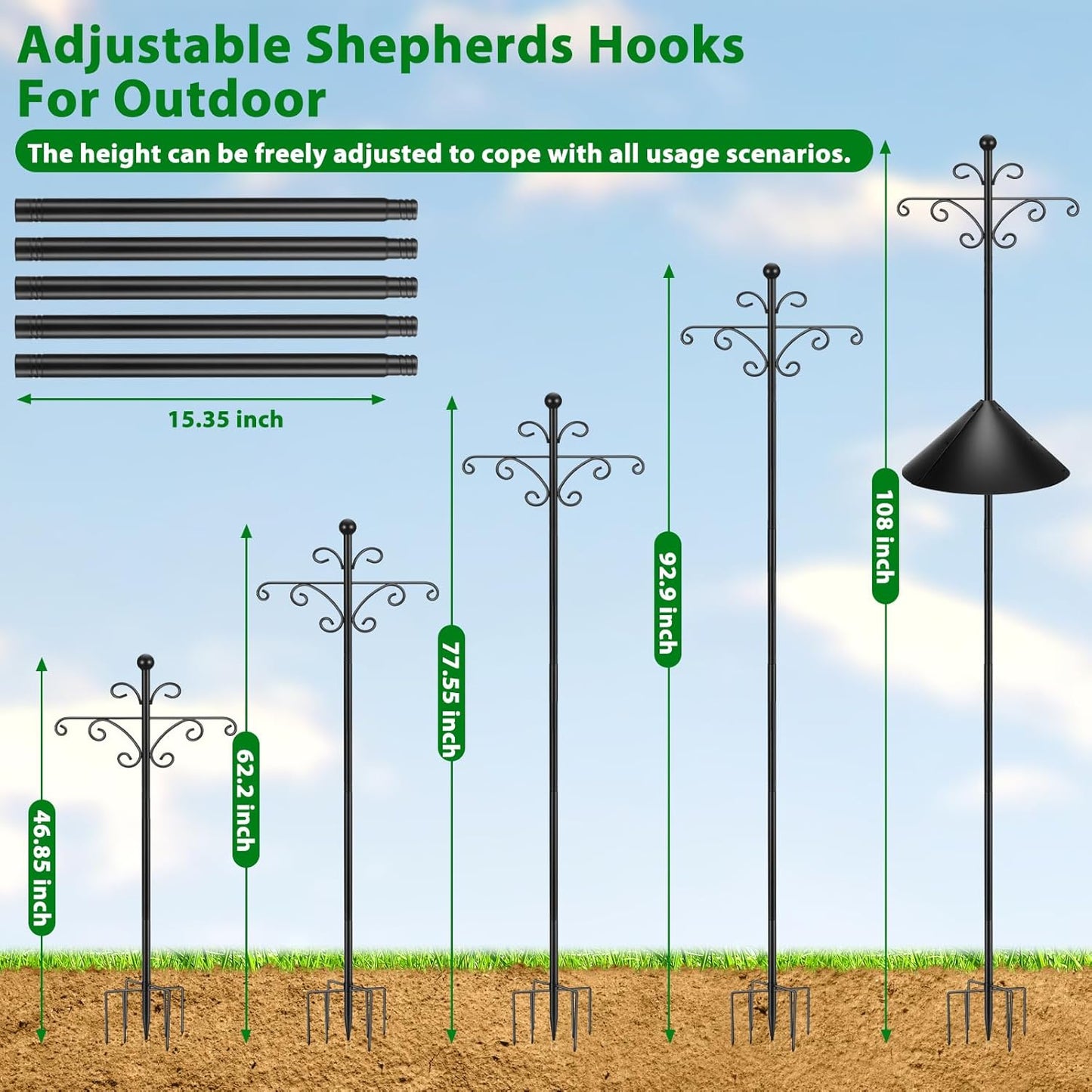 Bird Feeder Pole for Outdoors Heavy Duty Squirrel Proof, 2 Pack 108 In