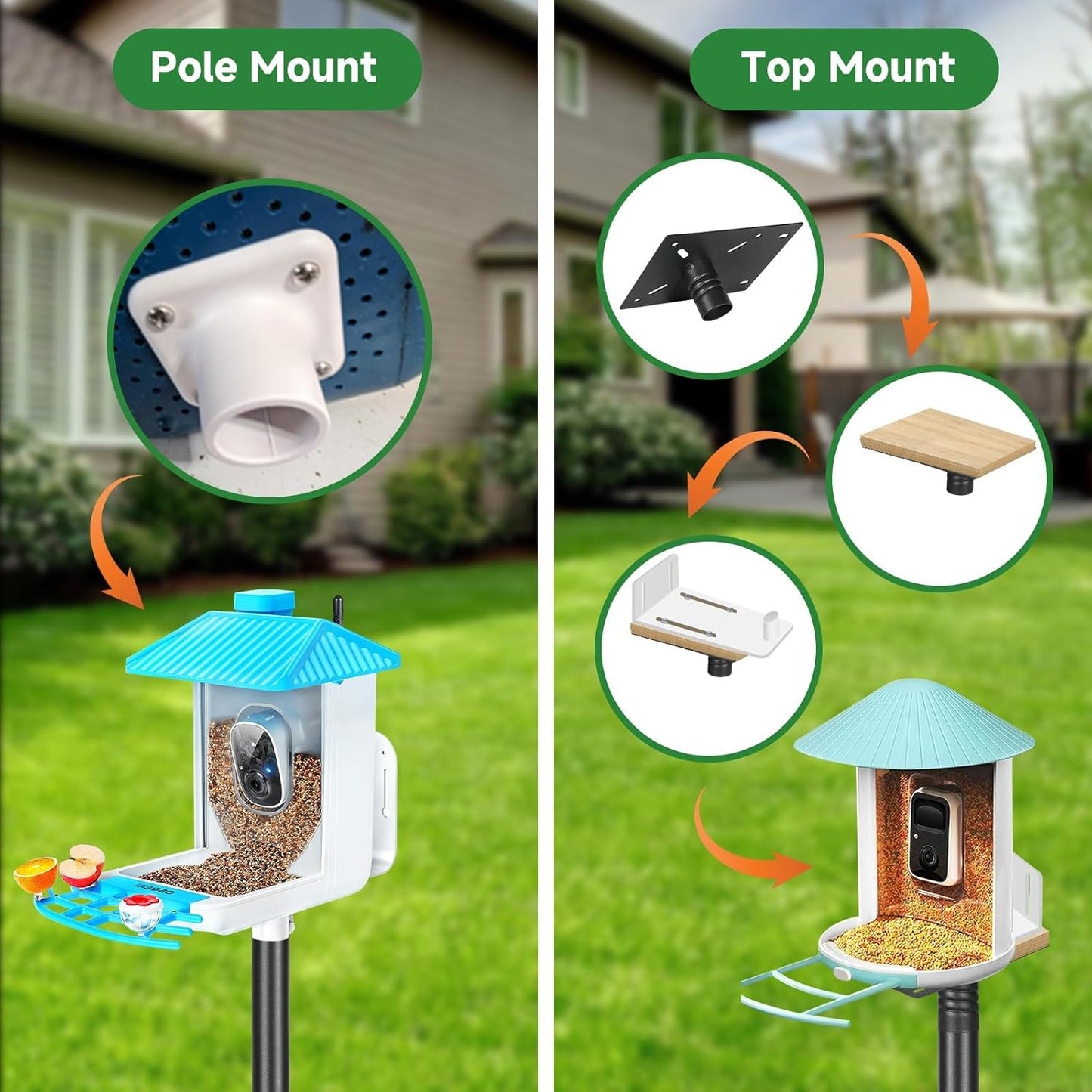 Smart Bird Feeder Pole Stand 79In,Adjustable Height Metal Bird House Pole for Outdoor Garden with Multiple Mounting Options Round Squirrel Baffle High 79in (79'' Pole)