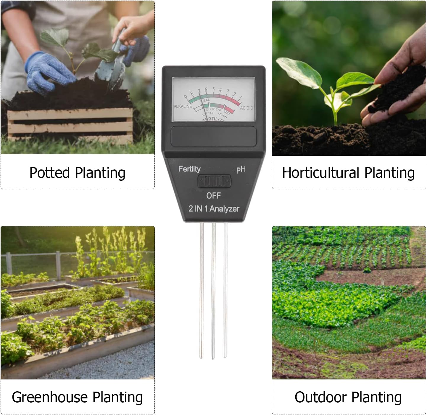aqxreight 2 in 1 Soil Meter Fertility Tester with 3 Probes ABS Soil Me