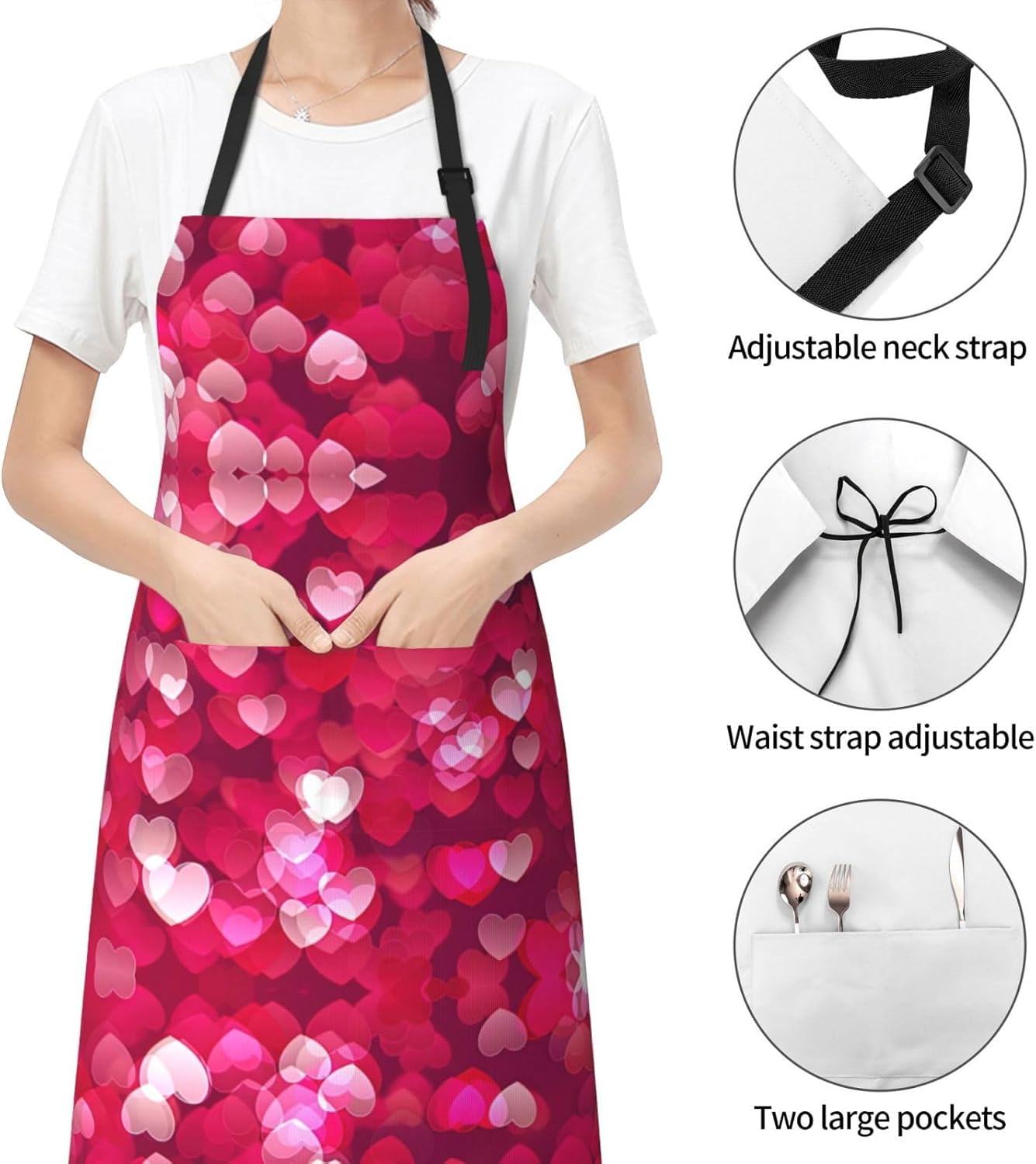 Valentine's Day Love Heart Print 28x33 In Adult Kitchen Apron with Poc