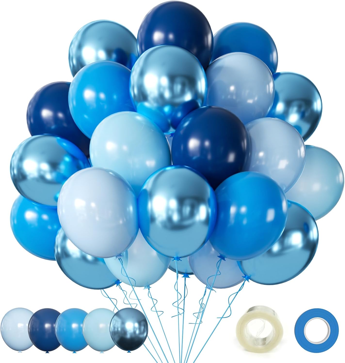 Blue Balloons Metallic Blue Balloon, 60Pcs 12Inch Chrome Blue Balloons